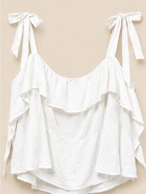 Moa Moa White Tie-Shoulder Ruffle Tank Top - Brand